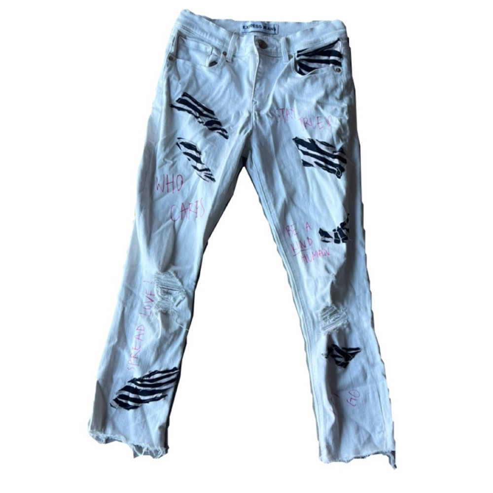 White hand designed jeans